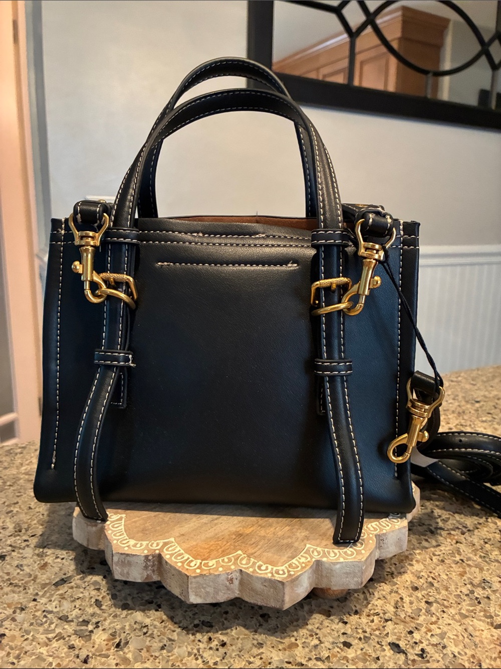 Zara Black Mini City Bag with Contrast Topstitching and two straps NWOT